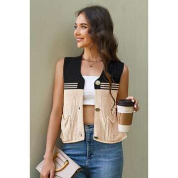 Disamer Sleeveless Sweater Vest for Women | Stylish Crochet Knit Cardigan with Pockets