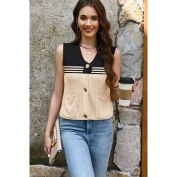 Disamer Women's Crochet Knit Sleeveless Vest with Pockets