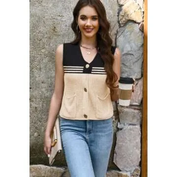 Disamer Women's Crochet Knit Sleeveless Vest with Pockets