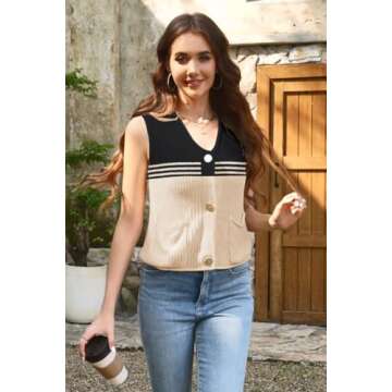 Disamer Women's Crochet Knit Sleeveless Vest with Pockets