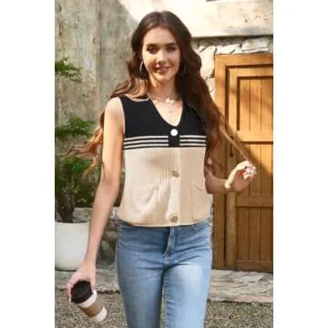 Disamer Women's Crochet Knit Sleeveless Vest with Pockets