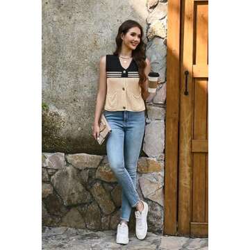 Disamer Women's Crochet Knit Sleeveless Vest with Pockets