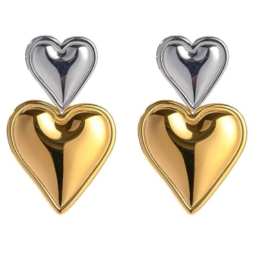 Heart Drop Earrings Double Heart Dangle Earrings for Women Fashion Dangle Earrings Jewelry Gold Silv...
