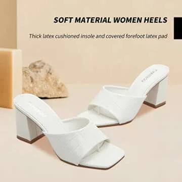 CAMSSOO Women's Square Open Toe Heels Sandals Block Chunky Heeled Sandals White Mules Slip on Flip Flops Slide Sandals Size 9.5 CN41