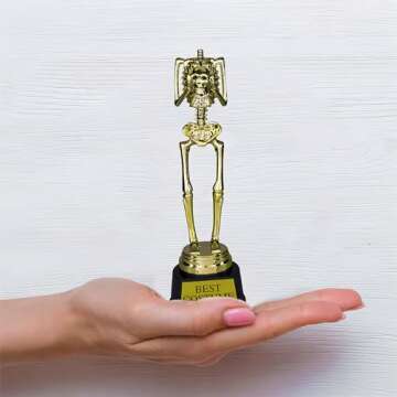 amscan Ultimate Gold Best Costume Skeleton Plastic Trophy - 9.5"x3", 1 Count - Durable & Unique Design - Perfect for Awarding, Competitions, Events & More