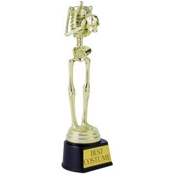 amscan Ultimate Gold Best Costume Skeleton Plastic Trophy - 9.5"x3", 1 Count - Durable & Unique Design - Perfect for Awarding, Competitions, Events & More