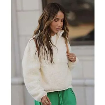Bandier SJ-SJB10044-The Holly Half Zip Sweatshirt-Cream Sherpa-M