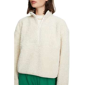 Bandier SJ-SJB10044-The Holly Half Zip Sweatshirt-Cream Sherpa-M