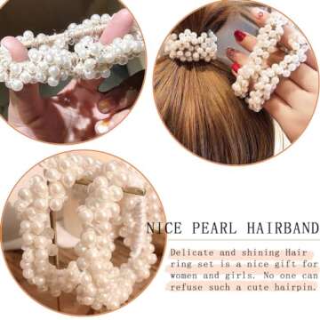 8 PCS Pearl Hair Ties White Elastic Scrunchie Stretch Ponytail Holders Beaded Hair Bands Elegant Stylish Bead Hair Rope Anti-slip Hair Accessories for Women and Girls