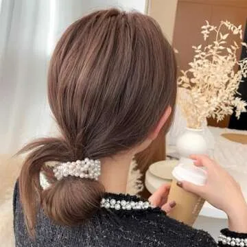 8 PCS Pearl Hair Ties White Elastic Scrunchie Stretch Ponytail Holders Beaded Hair Bands Elegant Stylish Bead Hair Rope Anti-slip Hair Accessories for Women and Girls