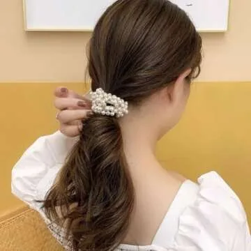 8 PCS Pearl Hair Ties White Elastic Scrunchie Stretch Ponytail Holders Beaded Hair Bands Elegant Stylish Bead Hair Rope Anti-slip Hair Accessories for Women and Girls