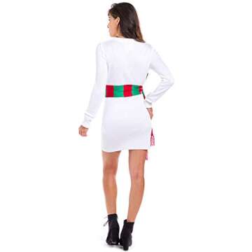Tipsy Elves Christmas Sweater Dresses for Women - Cute Winter Themed Dresses - Instant Holiday Outfits - Women's Easy White Snowman Scarf Christmas Sweater Dress Size X-Large