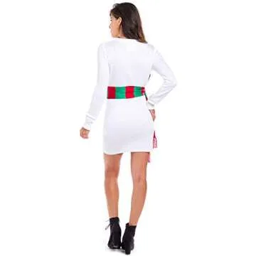 Tipsy Elves Christmas Sweater Dresses for Women - Cute Winter Themed Dresses - Instant Holiday Outfits - Women's Easy White Snowman Scarf Christmas Sweater Dress Size X-Large
