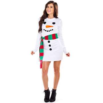 Tipsy Elves Christmas Sweater Dresses for Women - Cute Winter Themed Dresses - Instant Holiday Outfits - Women's Easy White Snowman Scarf Christmas Sweater Dress Size X-Large