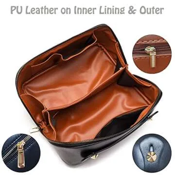 Katadem Travel Makeup Bag,Large Opening Makeup Bag,Portable Makeup Bag Opens Flat for Easy Access, Toiletry Bag,PU Leather Makeup Bag,Large Cosmetic Organizer for Women (Black)
