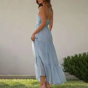 Elegant Womens Chiffon Halter Neck Dress for Summer