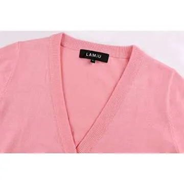 MINTLIMIT Women's 3/4 Sleeve Cropped Bolero Button Down Cardigan Sweater (Pink,Size S)
