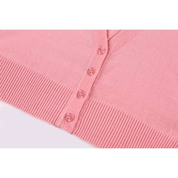 MINTLIMIT Women's 3/4 Sleeve Cropped Bolero Button Down Cardigan Sweater (Pink,Size S)