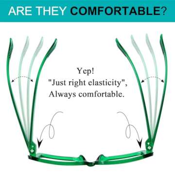 LUR Huge Metalless Screwless Spring Hinges Readers for Women 6 Pack Ladies Oversized Reading Glasses +2.50