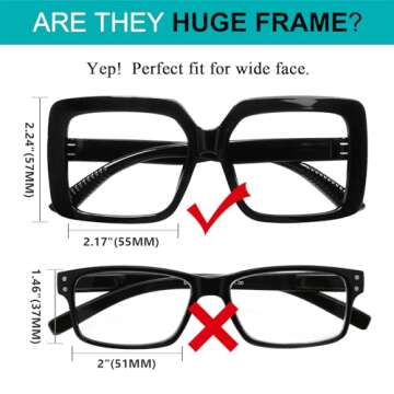 LUR Huge Metalless Screwless Spring Hinges Readers for Women 6 Pack Ladies Oversized Reading Glasses +2.50