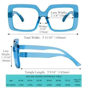 LUR Huge Metalless Screwless Spring Hinges Readers for Women 6 Pack Ladies Oversized Reading Glasses +2.50