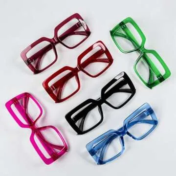 LUR Huge Metalless Screwless Spring Hinges Readers for Women 6 Pack Ladies Oversized Reading Glasses +2.50