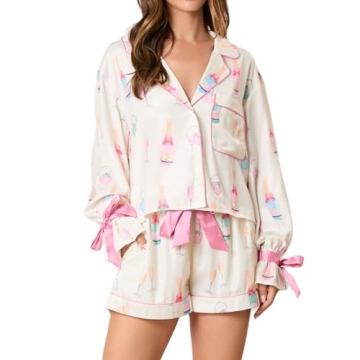 Fenghualzzniya Women Cute Christmas Pajamas 2 Piece Lounge Set Long Sleeve Shirts and Shorts Y2k Paj...