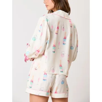 Fenghualzzniya Women Cute Christmas Pajamas 2 Piece Lounge Set Long Sleeve Shirts and Shorts Y2k Pajama Sets Sleepwear, White, Small