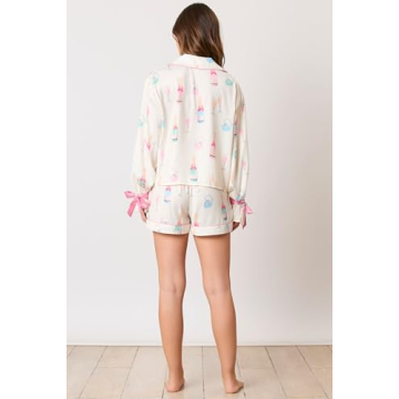 Fenghualzzniya Women Cute Christmas Pajamas 2 Piece Lounge Set Long Sleeve Shirts and Shorts Y2k Pajama Sets Sleepwear, White, Small