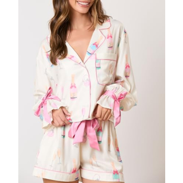 Fenghualzzniya Women Cute Christmas Pajamas 2 Piece Lounge Set Long Sleeve Shirts and Shorts Y2k Pajama Sets Sleepwear, White, Small