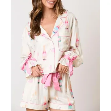 Fenghualzzniya Women Cute Christmas Pajamas 2 Piece Lounge Set Long Sleeve Shirts and Shorts Y2k Pajama Sets Sleepwear, White, Small