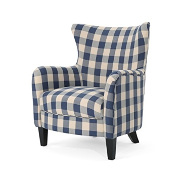 Christopher Knight Home Oliver Farmhouse Armchair - Cozy Blue Checkerboard Design