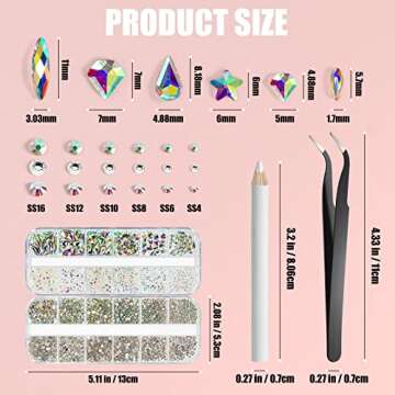 4440 Pcs Nail Art Rhinestones Set, Crystal AB Rhinestone Nail Gems, Multi-Shape 3D Nail Diamonds for Nail Art and DIY Decoration, with Picker Pencil and Tweezer
