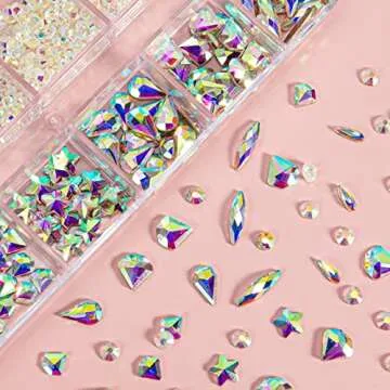 4440 Pcs Nail Art Rhinestones Set, Crystal AB Rhinestone Nail Gems, Multi-Shape 3D Nail Diamonds for Nail Art and DIY Decoration, with Picker Pencil and Tweezer