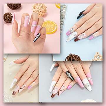 4440 Pcs Nail Art Rhinestones Set, Crystal AB Rhinestone Nail Gems, Multi-Shape 3D Nail Diamonds for Nail Art and DIY Decoration, with Picker Pencil and Tweezer