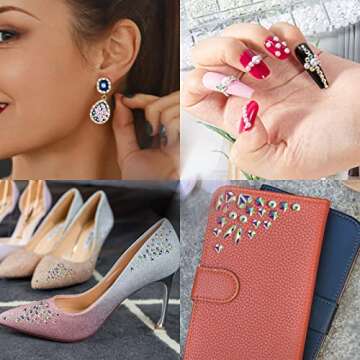 4440 Pcs Nail Art Rhinestones Set, Crystal AB Rhinestone Nail Gems, Multi-Shape 3D Nail Diamonds for Nail Art and DIY Decoration, with Picker Pencil and Tweezer