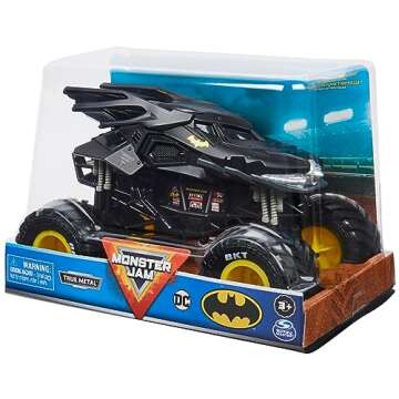Monster Jam Official Batman Monster Truck - Retro Batmobile Collector 1:24 Scale Die-Cast Vehicle - Chrome Rims and BKT Tread Tires for Use in All Playsets - Collectible for Fans & Birthday Parties