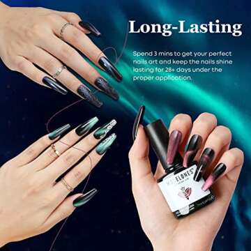 Modelones 25Pcs Gel Nail Polish Kit, Cat Eye Set Glitter Color Changing with Bond Primer Glossy & Matte Top Coat Base Magnet Stick Manicure DIY Salon Art Gift