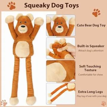 Large Squeaky Dog Toys, Tough Tug-Pull Interactive Puppy Toys, Plush Dog Chew Toys for Small, Medium...