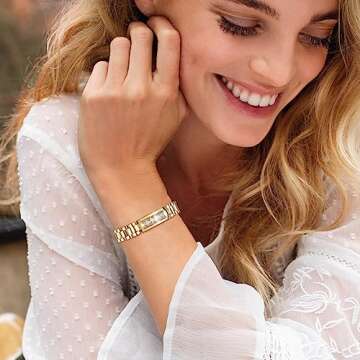 MPRAINBOW Women Cubic Zirconia Link Bracelet,7 Inchs Stainless Steel Watch Band Chain Wristband Jewe...