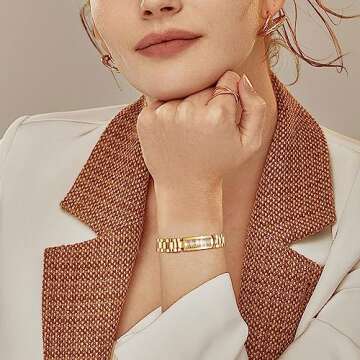 MPRAINBOW Women Cubic Zirconia Link Bracelet,7 Inchs Stainless Steel Watch Band Chain Wristband Jewelry with Adjust Tool