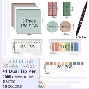 Transparent Sticky Notes, Clear Sticky Notes Pads with Pen, Waterproof Self-Stick Translucent Sticky...