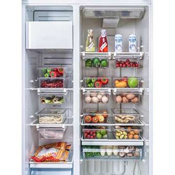 YekouMax Fridge Drawer Organizer, Refrigerator Organizer Bins, Pull Out with Handle, Fridge Shelf Ho...