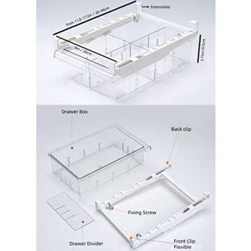 YekouMax Fridge Drawer Organizer, Refrigerator Organizer Bins, Pull Out with Handle, Fridge Shelf Holder Storage Box, Clear Container for Food,Drinks,Fit for Fridge Shelf Under 0.6" (2 Pack Medium)