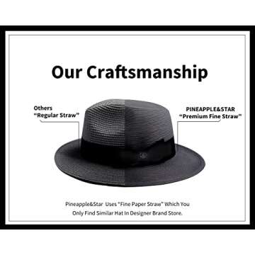 Pineapple&Star Sun Straw Fedora Beach Hat Fine Braid UPF50+ for Unisex
