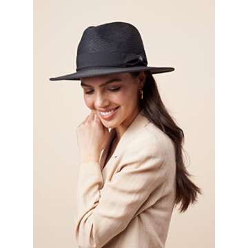 Pineapple&Star Sun Straw Fedora Beach Hat Fine Braid UPF50+ for Unisex