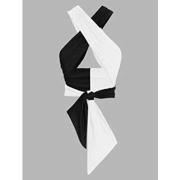 ZAFUL Women's Colorblock Criss Cross Tie Tank Crop Top Multiway Cutout Wrap Top