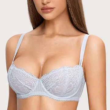 DOBREVA Women's Sexy Lace Push Up Plus Size Bra Sheer Balconette Underwire Unlined Opal Gray 36C