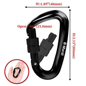 B-Mardi Carabiner Clips - 12kN Heavy Duty Locking Carabiners for Camping, Hiking, and Dog Leash