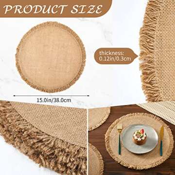16 Pieces Burlap Round Braided Placemats 15 Inch Vintage Farmhouse Fringed Edges Table Mats Boho Pla...